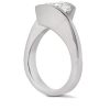 A silver ring with a prominent diamond on a sleek band is displayed against a white background.