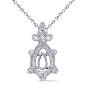Silver pendant necklace with a decorative bow and several clear gems.