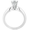 A silver engagement ring with a triangular diamond setting is displayed against a white background.