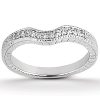A silver ring with a curved design features a row of small, sparkling diamonds along the top edge.