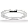 A shiny silver wedding band is displayed on a white background.