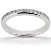 A silver ring with a single row of small clear stones embedded around the top edge.