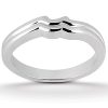 A polished silver ring with a wave design is displayed on a neutral background.