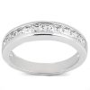 A silver band ring features a row of clear, square-cut gemstones embedded along its top edge.