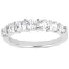 A silver band ring with a row of round, clear gemstones set in a linear arrangement.