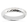 A silver twisted band ring is displayed against a plain background.