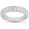 A silver ring set with multiple clear gemstones along the band.