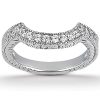 Silver ring with a curved design featuring a row of sparkling diamonds set along the top edge.