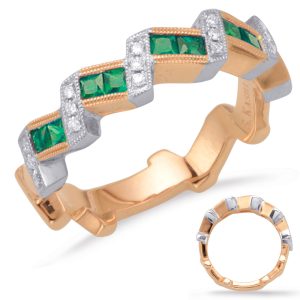 Rose & White Gold Emerald & Diamond Ring