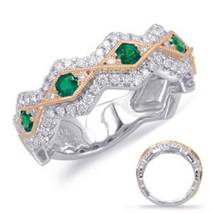 Rose & White Gold Emerald & Diamond Ring