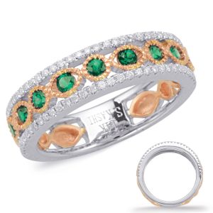 Rose & White Gold Emerald & Diamond Ring