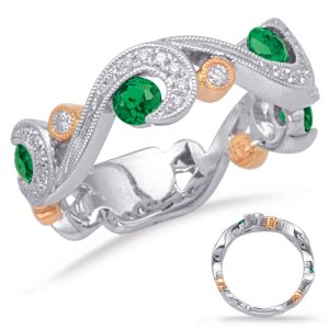 Rose & White Gold Emerald & Diamond Ring