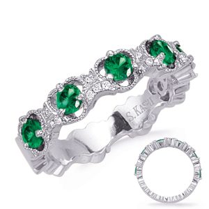 White Gold Emerald  & Diamond Ring