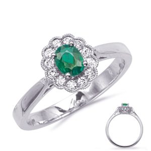 White Gold Emerald & Diamond Ring