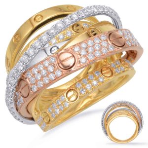 Rose & Yellow & White Gold Fashion Ring