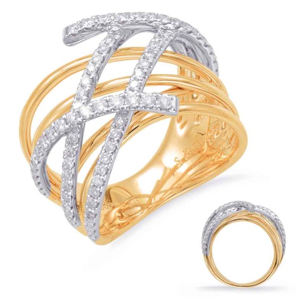 A gold and silver ring with intertwined bands and diamond-like accents is displayed alongside a smaller image of the same ring.