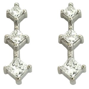 White Gold Three Stone Earring