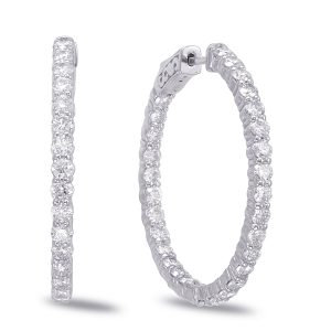 White Gold Hoop Earring- 2 Prongs