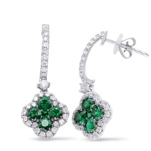 White Gold Emerald & Diamond Earring
