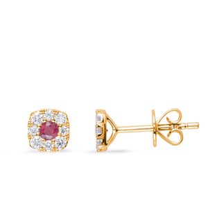 Yellow Gold Diamond & Ruby Earring