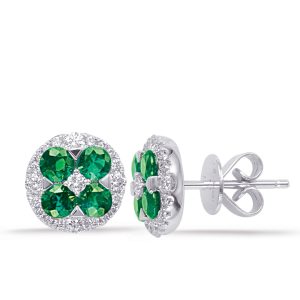 White Gold Emerald & Diamond Earring