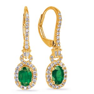 Yellow Gold Emerald & Diamond Earring
