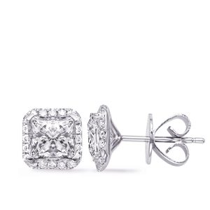 White Gold Four Prong Princess Earring