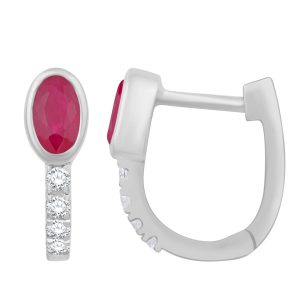 White Gold Diamond & Ruby  Earring