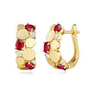 Yellow Gold Diamond & Ruby Earring