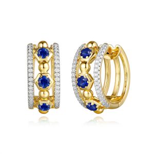 Yellow Gold Diamond & Sapphire  Earring
