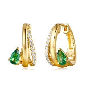 Yellow Gold  Emerald & Diamond Earring