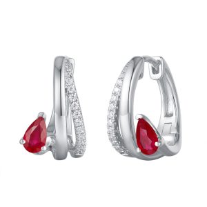 White Gold Ruby & Diamond Earring