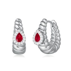 White Gold Diamond & Ruby  Earring