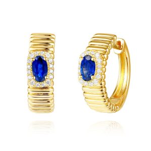 Yellow Gold Diamond & Sapphire  Earring