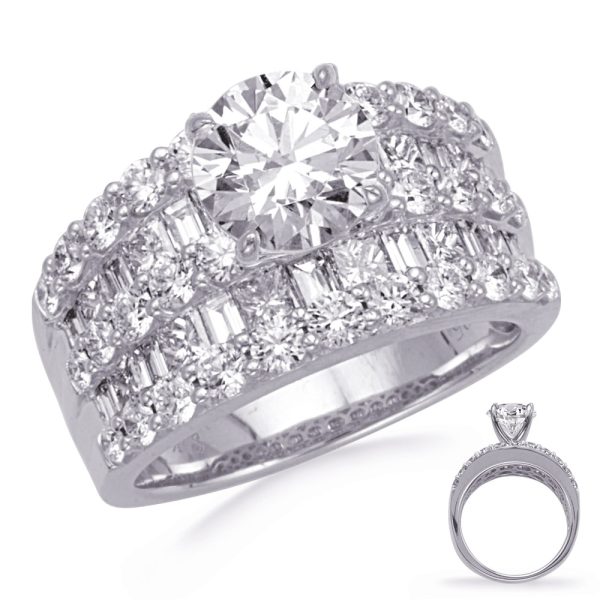 A large, sparkling diamond ring with a square center stone and multiple smaller diamonds embedded in the band is displayed alongside a close-up view of the same ring.