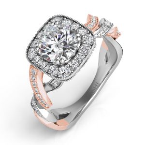 White & Rose Gold Pave Halo Ring White & Rose Gold Pave Halo Ring