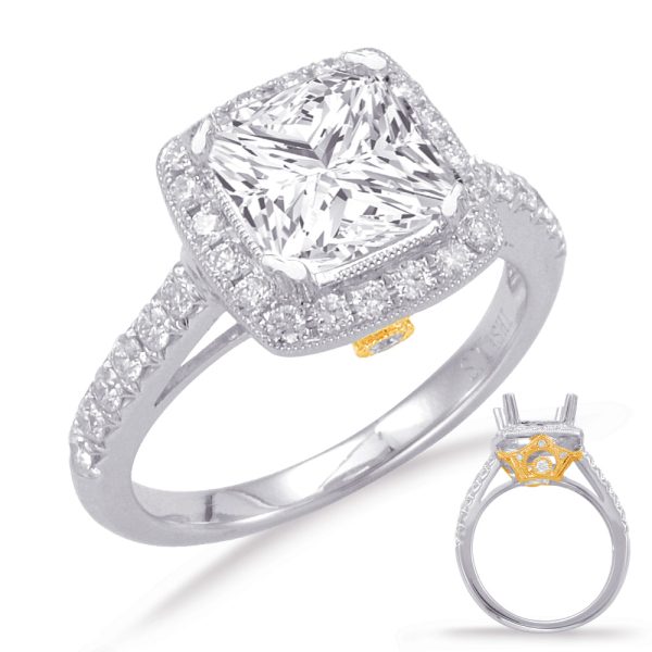 Yellow & White Gold Halo Engagement Ring