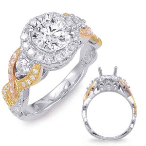 Tri Color Halo Engagement Ring
