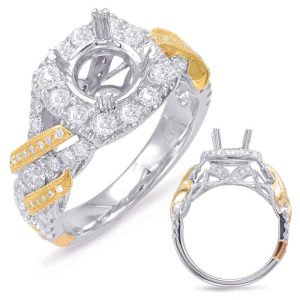 Yellow & White Gold Halo Engagement Ring