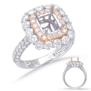 Rose & White Gold Halo Engagement Ring