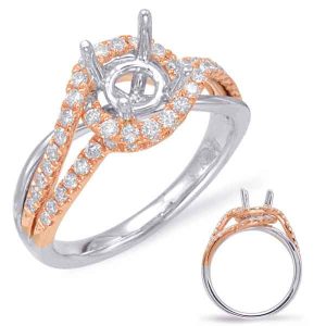 Rose & White Gold Halo Engagement Ring