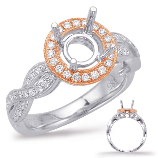 Rose & White Gold Halo Engagement Ring
