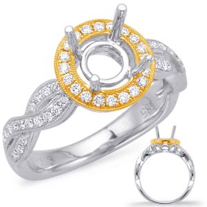Yellow & White Gold Halo Engagement Ring