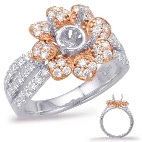 Rose & White Gold Halo Engagement Ring