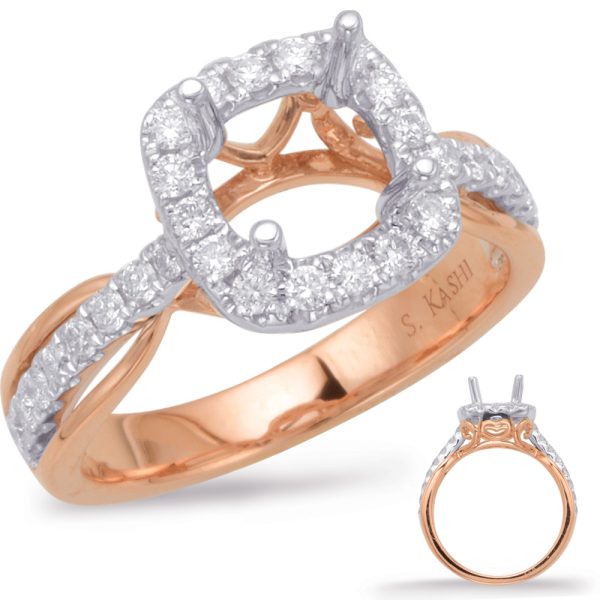Rose & White Gold Halo Engagement Ring