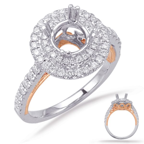 Rose & White Gold Halo Engagement Ring