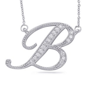 White Gold Diamond Initial B Pendant White Gold Diamond Initial B Pendant