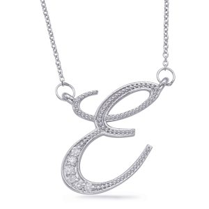 White Gold Diamond Initial E Pendant White Gold Diamond Initial E Pendant