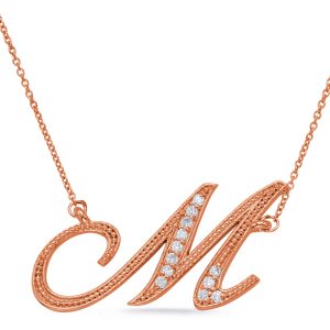 Rose Gold Diamond Initial M Pendant