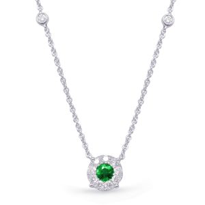 White Gold Diamond & Emerald Necklace White Gold Diamond & Emerald Necklace